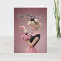 Vintage Style Mum Holding Bunny Happy Mother’s Day