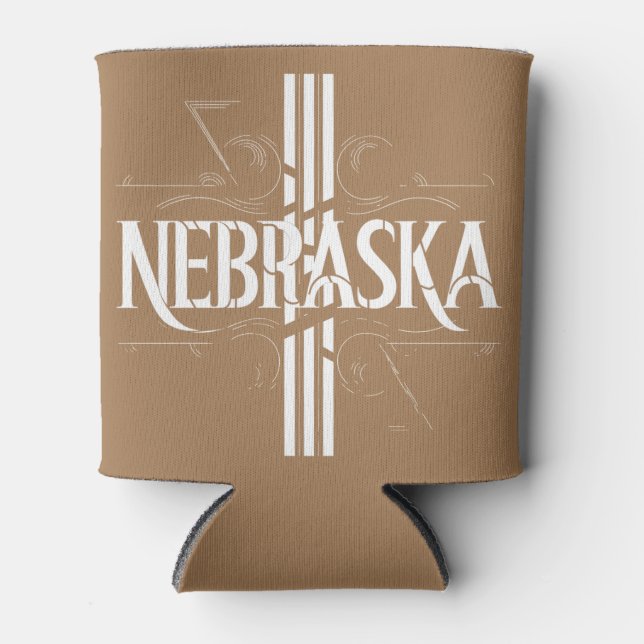 Vintage Style Nebraska Text Design Can Cooler (Front)