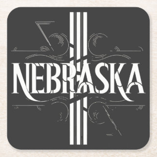 Vintage Style Nebraska Text Design Square Paper Coaster