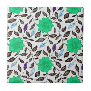 Vintage Style Neo Mint China Poppy Floral Pattern Tile