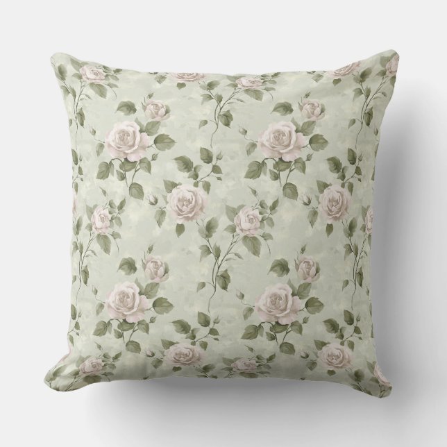 Vintage style neutral floral pattern cushion (Front)