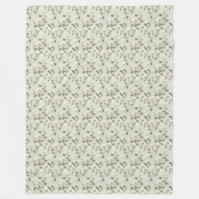 Vintage style neutral floral pattern fleece blanket (Front)