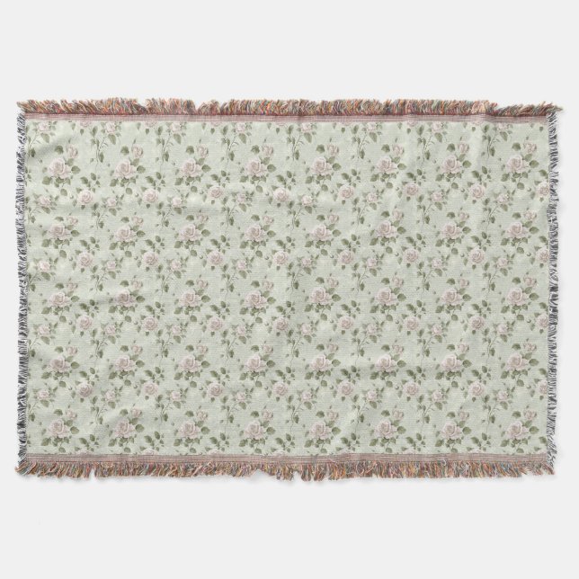 Vintage style neutral floral pattern throw blanket (Front)