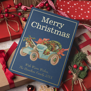 Vintage Style Old Car Mistletoe Christmas Gold