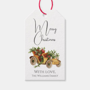 Vintage Style Old Car Mistletoe Merry Christmas Gift Tags