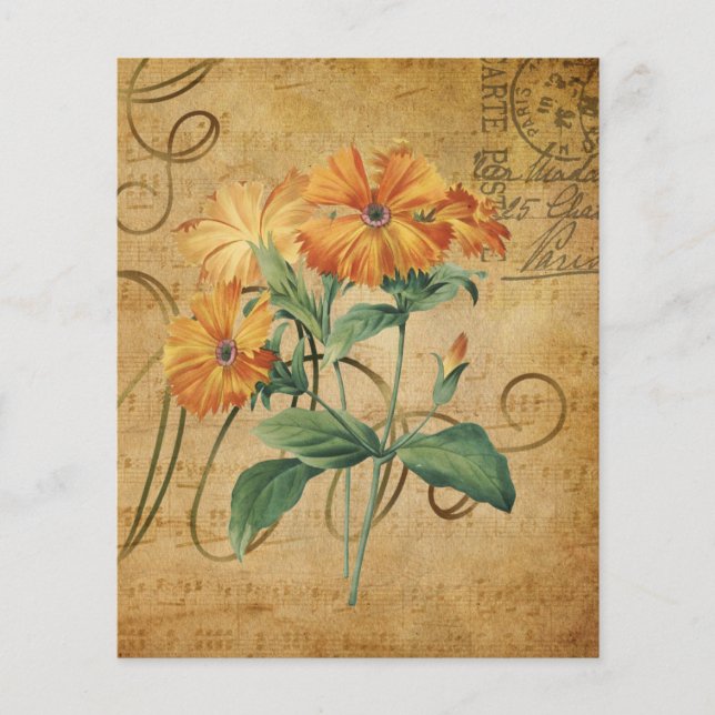 Vintage Style Orange Floral Scrapbook Paper (Front)