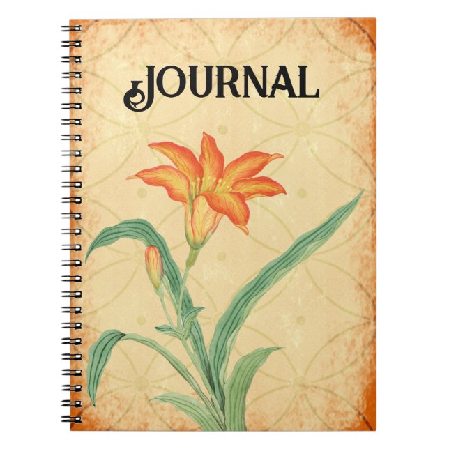 Vintage Style Orange Lily Flower Journal (Front)