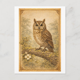 Vintage-Style Owl Illustration Postcard