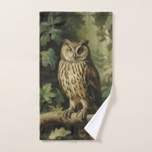 Vintage Style Owl in Enchanted Forest Hand Towel