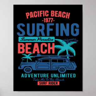 Vintage Style Pacific Beach California Surfing  Poster