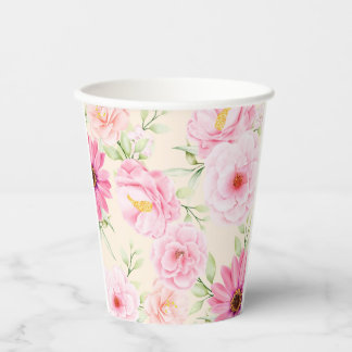 Vintage Style paint with pink flowers & Roses Paper Cups