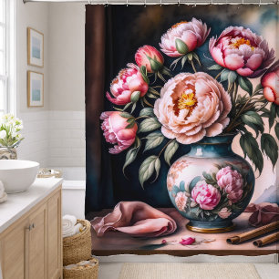 Vintage Style Painting of Bouquet of Flowers Vase  Shower Curtain