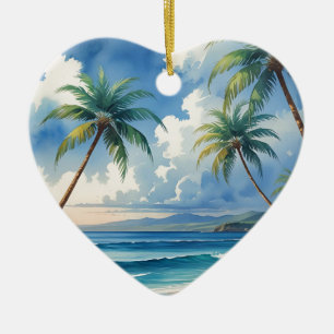 Vintage Style Palm Trees Exotic Islands Travel Art Ceramic Tree Decoration