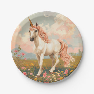 Vintage-Style Pastel Unicorn Paper Plates
