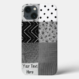 vintage style patchwork fabric design black white iPhone 13 case
