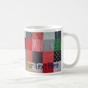 vintage style patchwork fabric design colourful coffee mug