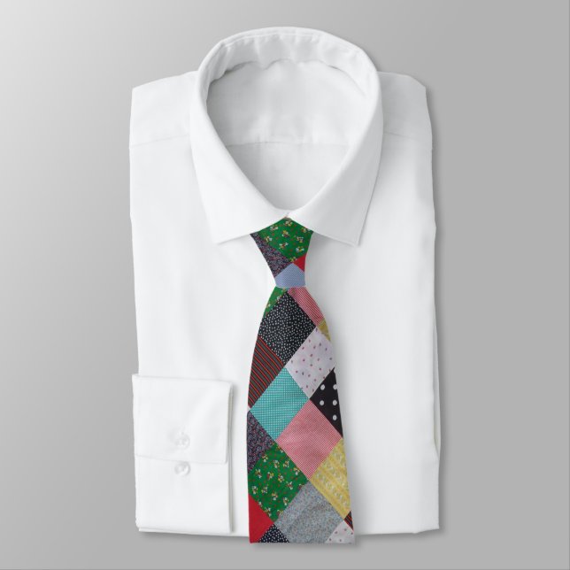 vintage style patchwork fabric design colourful tie (Tied)