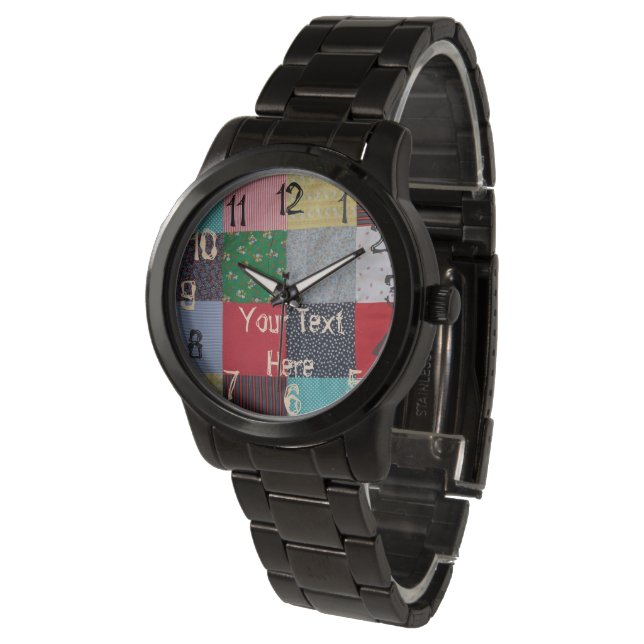 vintage style patchwork fabric squares colourful watch (Angled)