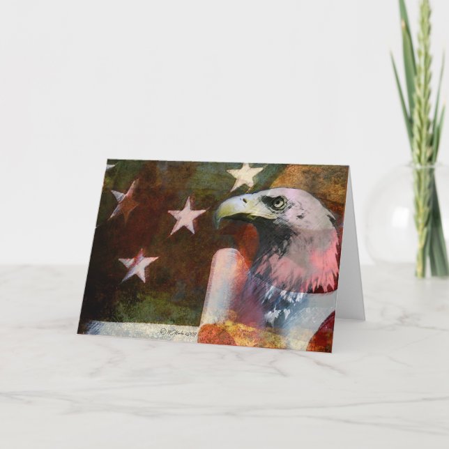Vintage Style Patriotic Card with Bald Eagle (Front)