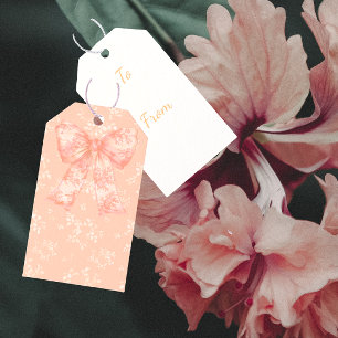 Vintage Style Peach Bows Personalized Gift Tag