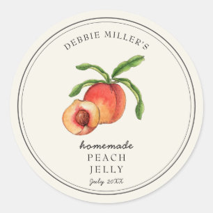 Vintage style Peach on off-white Jelly jar Classic Round Sticker