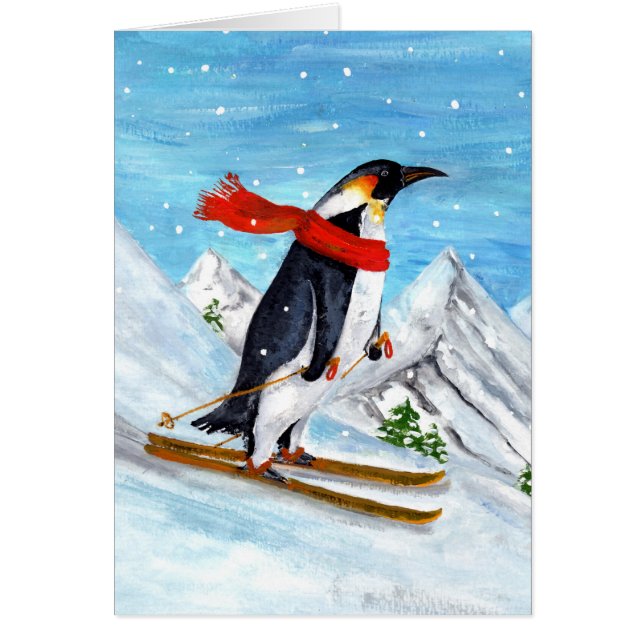 Vintage Style Penguin Downhill Skiing (Front)