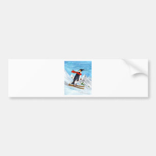 Vintage Style Penguin Downhill Skiing Bumper Sticker