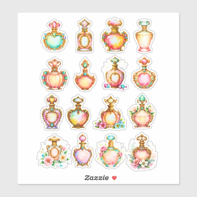 Vintage Style Perfume Bottle Sheet of Stickers (Sheet)