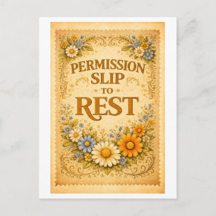 Vintage-Style Permission to Rest Postcard