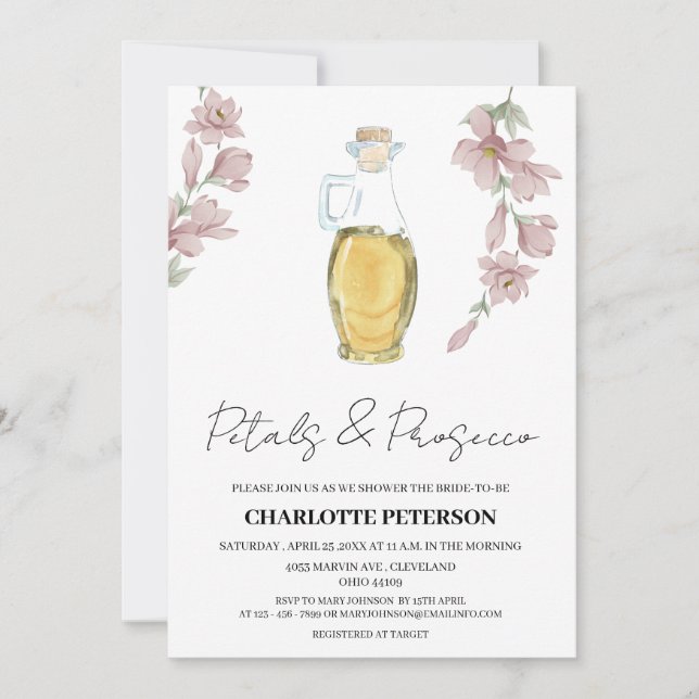 Vintage Style Petals and Prosecco  Bridal Shower  Invitation (Front)