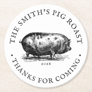 Vintage Style Pig Roast Party Round Paper Coaster