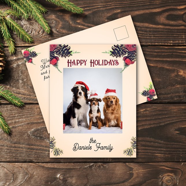 Vintage Style Pine Cone & Berries Christmas Photo  Postcard (Creator Uploaded)