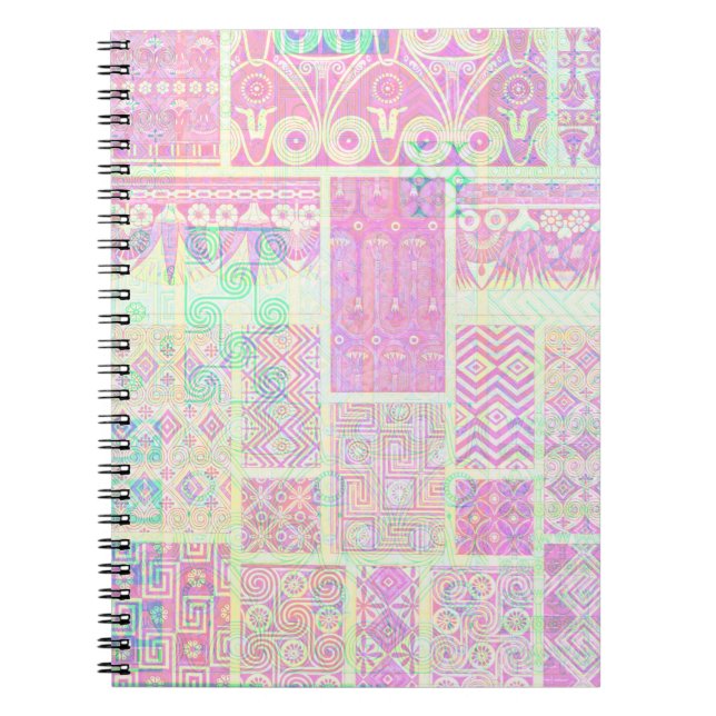 Vintage Style Pink Crazy Quilt Pattern Spiral  Notebook (Front)