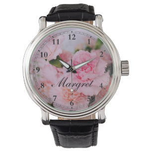 Vintage style pink floral photo art custom watch