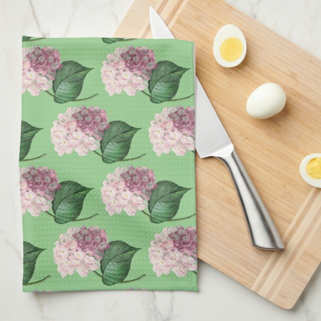 Vintage Style Pink Hydrangea Kitchen Towel (Quarter Fold)