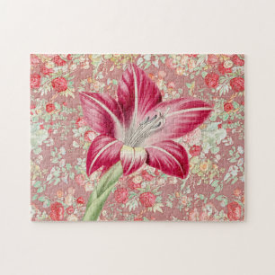 Vintage Style Pink Lily Pink Floral Puzzle