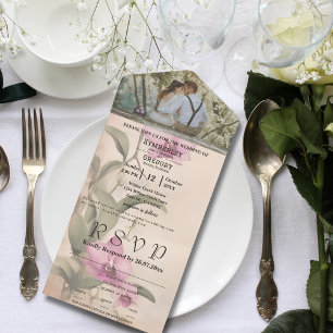 Vintage Style Pink Orchid Photo Email Website All In One Invitation