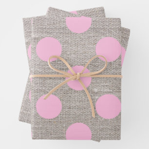 Vintage Style Pink Polka Dots on Burlap Wrapping Paper Sheet