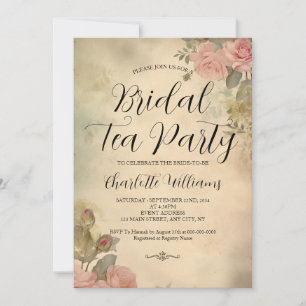 Vintage Style Pink Roses Bridal Tea Party Invitation