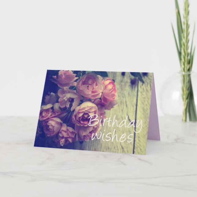 Vintage Style Pink Roses Card (Front)