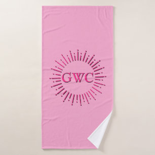Vintage Style Pink Sun Burst  Custom Monogram Bath Towel