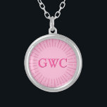 Vintage Style Pink Sun Burst  Custom Monogram Silver Plated Necklace<br><div class="desc">Sunbeam style drawing with monogram. Pink version. Custom necklaces.
Edit the initials to make it a personalised product,  keep it as a 3 letter monogram or make it a 2 letter monogram.
Gift idea.</div>