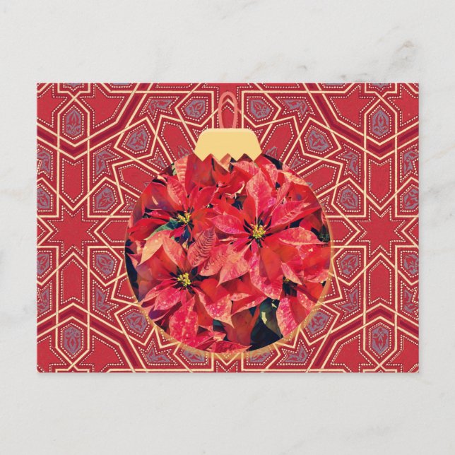 Vintage Style Poinsettia Flowers Red Post Card (Front)