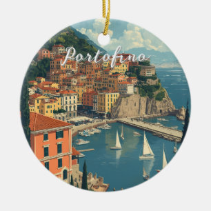 Vintage Style Portofino Genova Italy Ceramic Tree Decoration