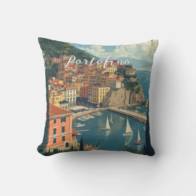 Vintage Style Portofino Genova Italy Cushion (Front)