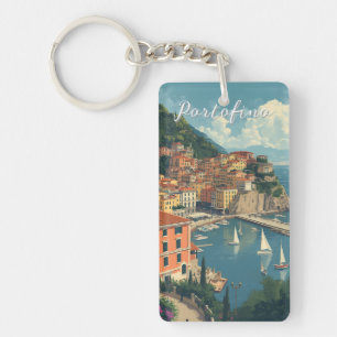 Vintage Style Portofino Genova Italy Key Ring