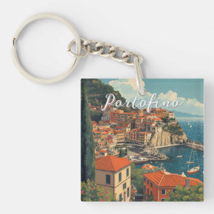 Vintage Style Portofino Genova Italy Key Ring