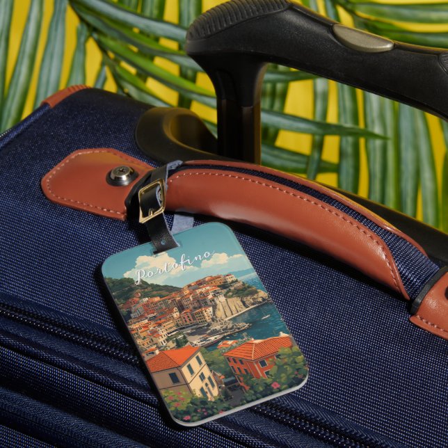Vintage Style Portofino Genova Italy Luggage Tag (Front Insitu 1)