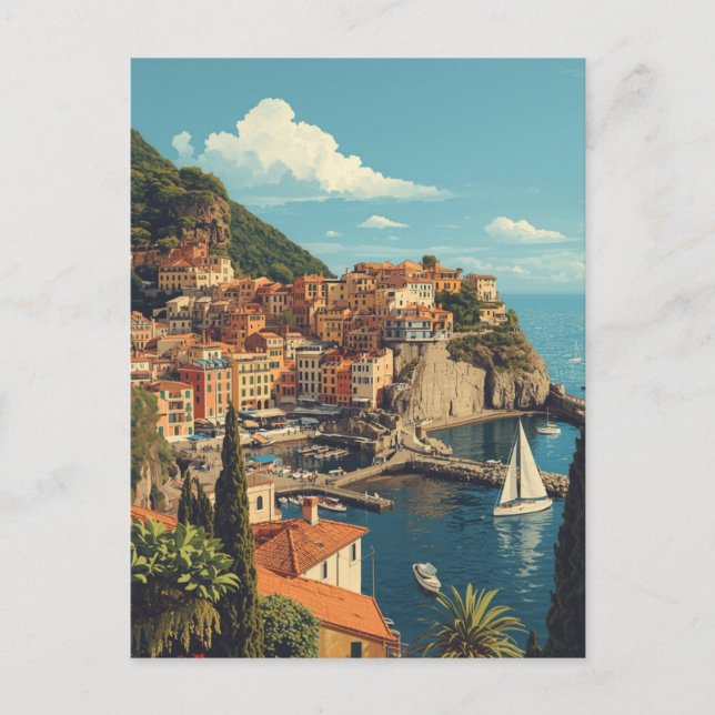 Vintage Style Portofino Genova Italy Postcard (Front)