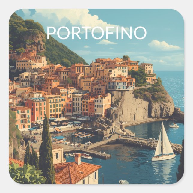 Vintage Style Portofino Genova Italy Square Sticker (Front)
